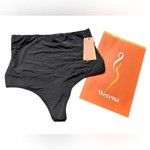 WERENA black MID HIGH WAISTED THONG SHAPEWEAR panty size large NWT